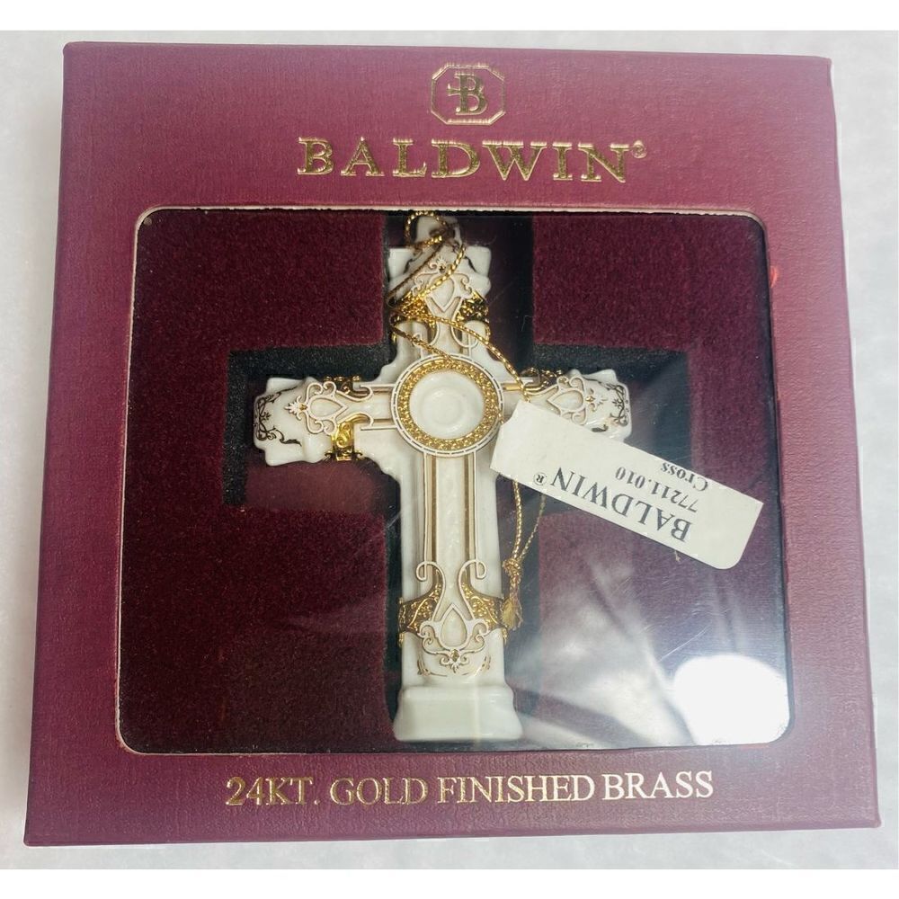 Baldwin 24KT Gold Finished Brass Cross  Ornament